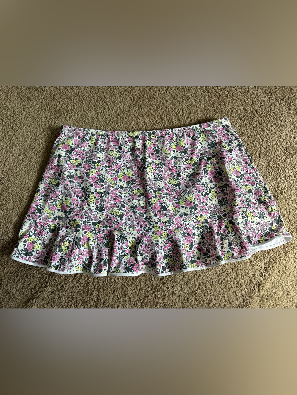 Lands' End Pink Floral Ruffle-Hem Swim Skirt.